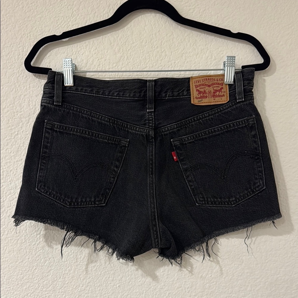 Levi's Black Jean Shorts with Distressed Hem